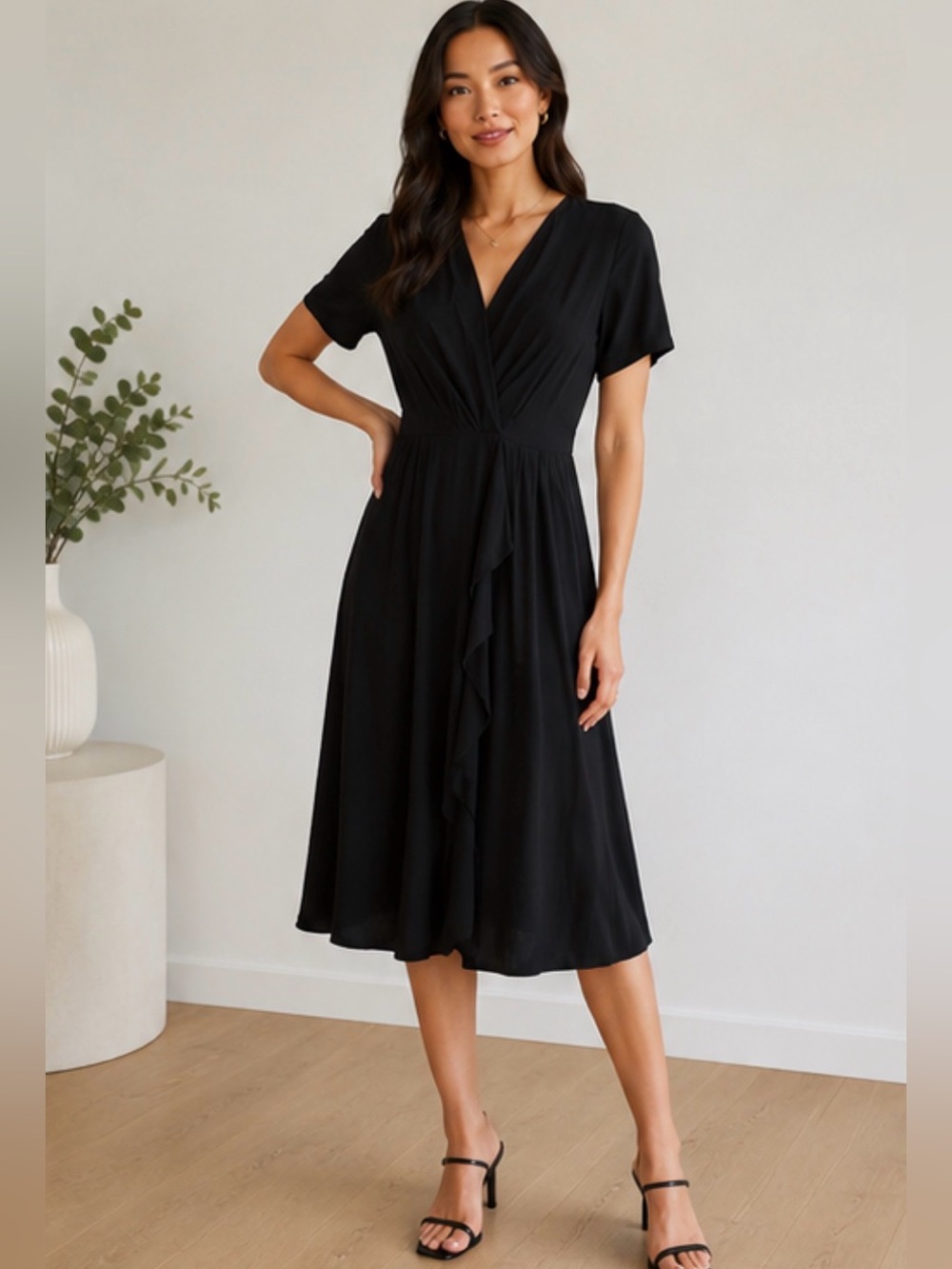Yumi Kim Mimosa Dress Black Midi Wrap Dress Size Large